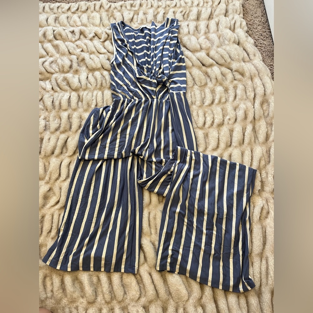 Elegant Striped Navy and Cream Jumpsuit